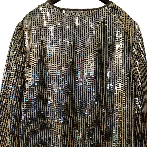 Vintage Jewel Queen Beaded Sequin Gold & Black Open Front Jacket Silk Large - Picture 6 of 13